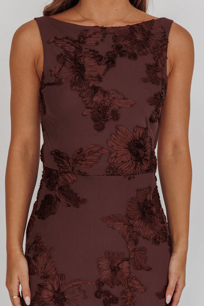 Helsi Low Back Maxi Dress Floral Chocolate