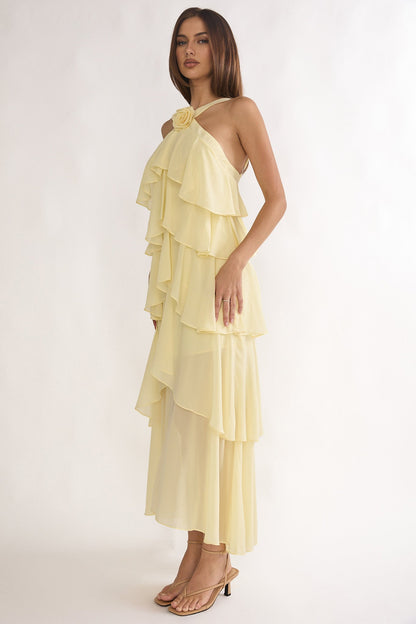 Darylyn Tiered Ruffle Rosette Maxi Dress Yellow