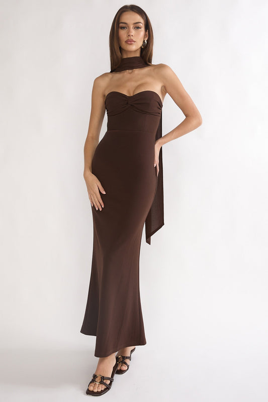 Of The Night Twist Bust Maxi Dress Chocolate