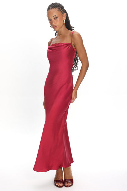Yvaine Lace Cowl Bust Maxi Dress Wine