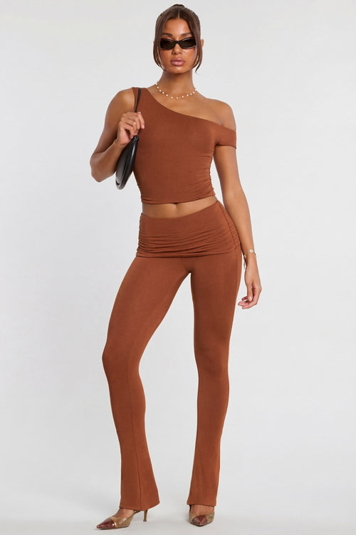 Mid Rise Modal Cashmere Blend Trousers in Chestnut Brown