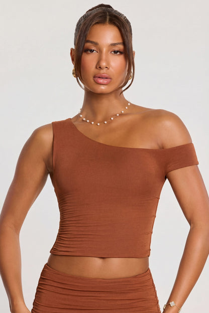 Mid Rise Modal Cashmere Blend Trousers in Chestnut Brown