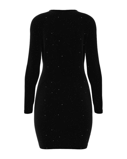 Christmas Wine Glass Print Glitter Bodycon Dress