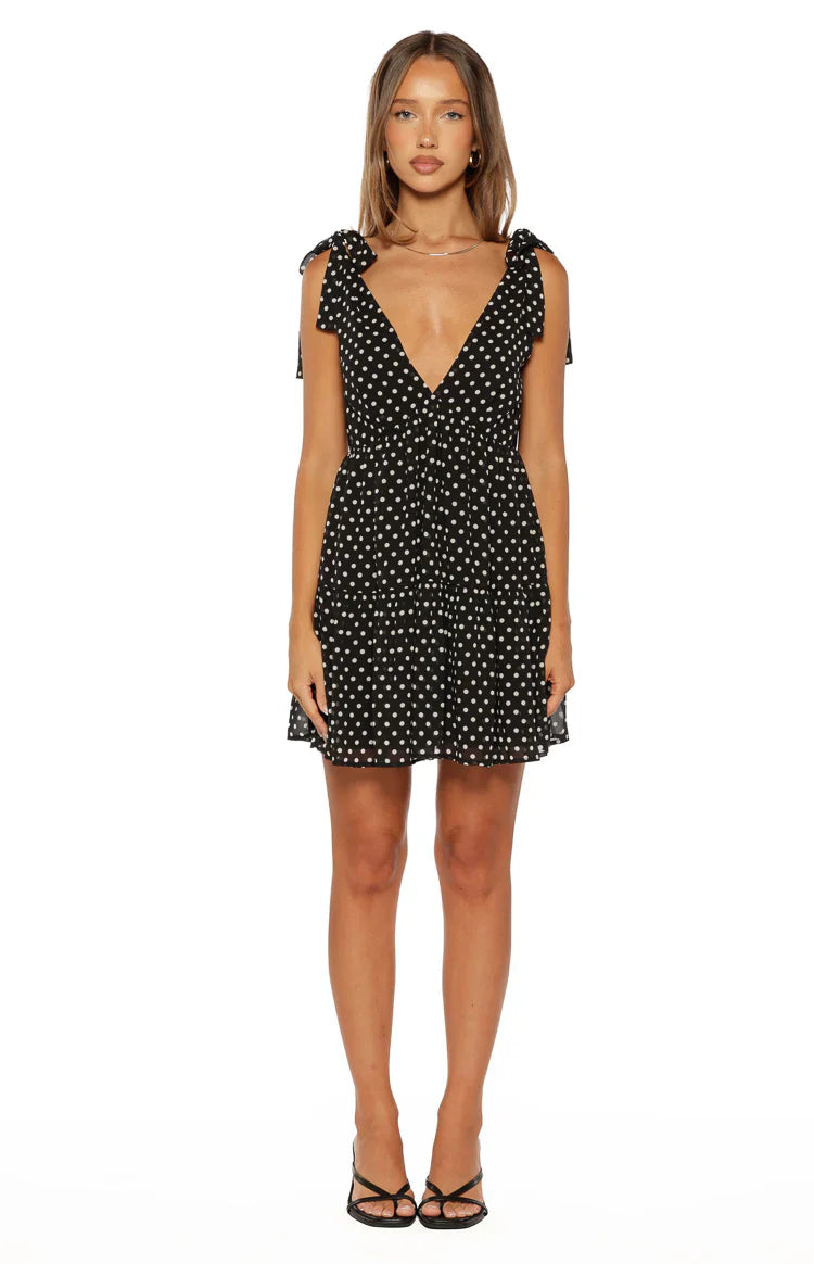 Angel Girl Black Polka Dot Mini Dress