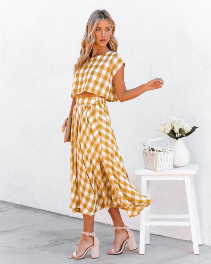 Athina Cotton Blend Gingham Crop Top - Mustard