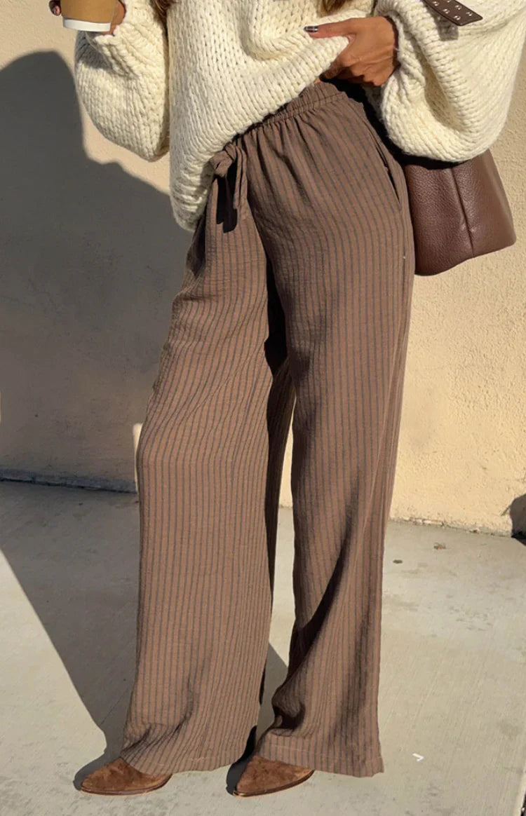 Avandi Brown Stripe Drawstring Waistband Pants