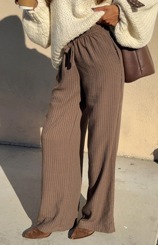 Avandi Brown Stripe Drawstring Waistband Pants