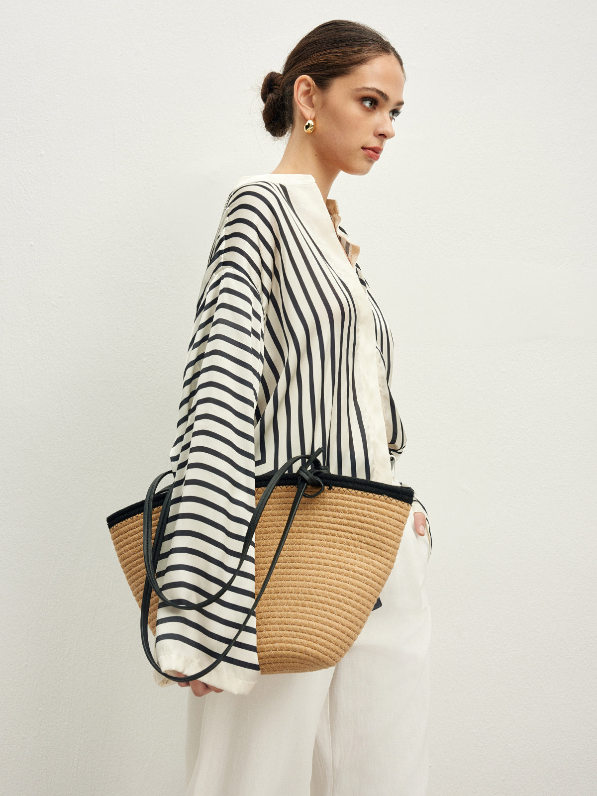 Satin Striped Button Blouse with Refined Fit