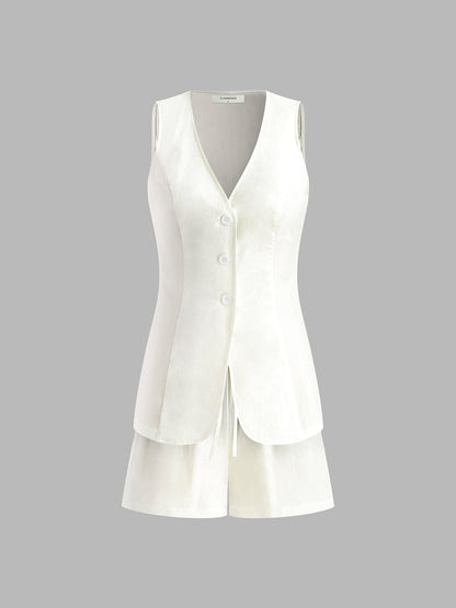 Semi-Sheer Slim Fit Drawstring Split Casual Shorts Set