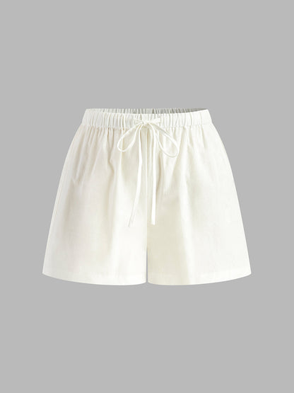 Semi-Sheer Slim Fit Drawstring Split Casual Shorts Set