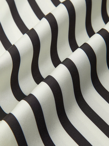 Satin Striped Button Blouse with Refined Fit