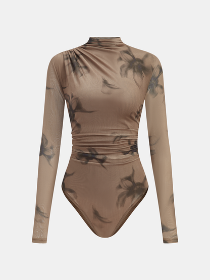 Gradient Print Ruched Long Sleeve Bodysuits