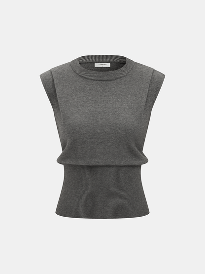 Cinched Waist Crew Neck Sleeveless Sweater Vest
