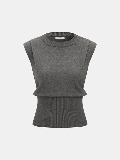 Cinched Waist Crew Neck Sleeveless Sweater Vest