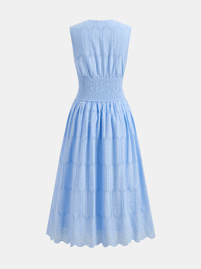 Sleeveless Embroidered Cotton Eyelet Midi Dress