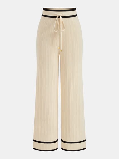 Contrast Trim Polo Top & Drawstring Pants Set