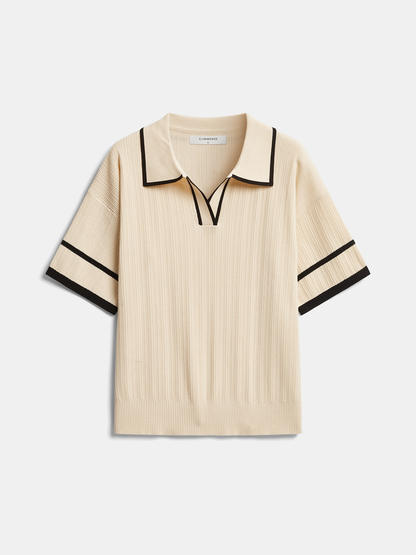 Contrast Trim Polo Top & Drawstring Pants Set