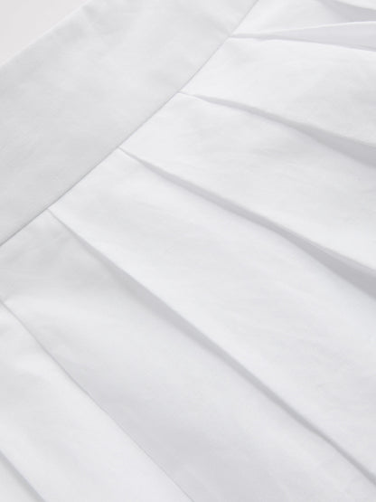 Pleated Cotton Mid-Waist Midi Skirt