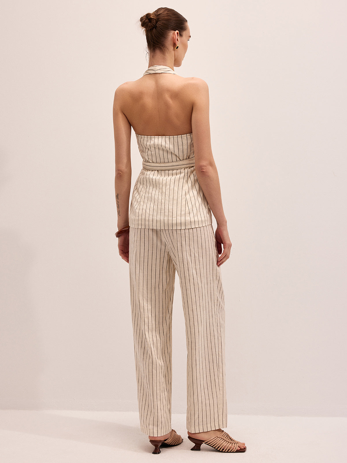Striped Cotton Linen Halter Vest & Pants Set