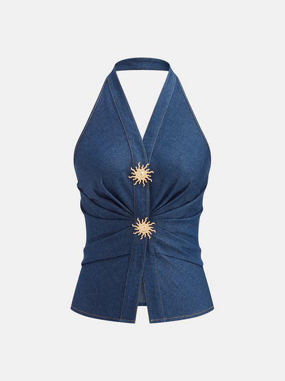 Cotton Blend Halter Vest & Shorts Set