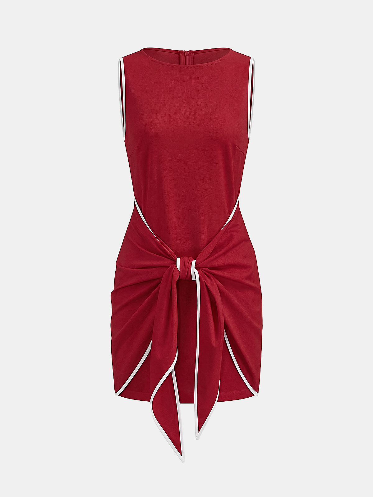 Sleeveless Cotton-Linen Knot-Waist Mini Dress