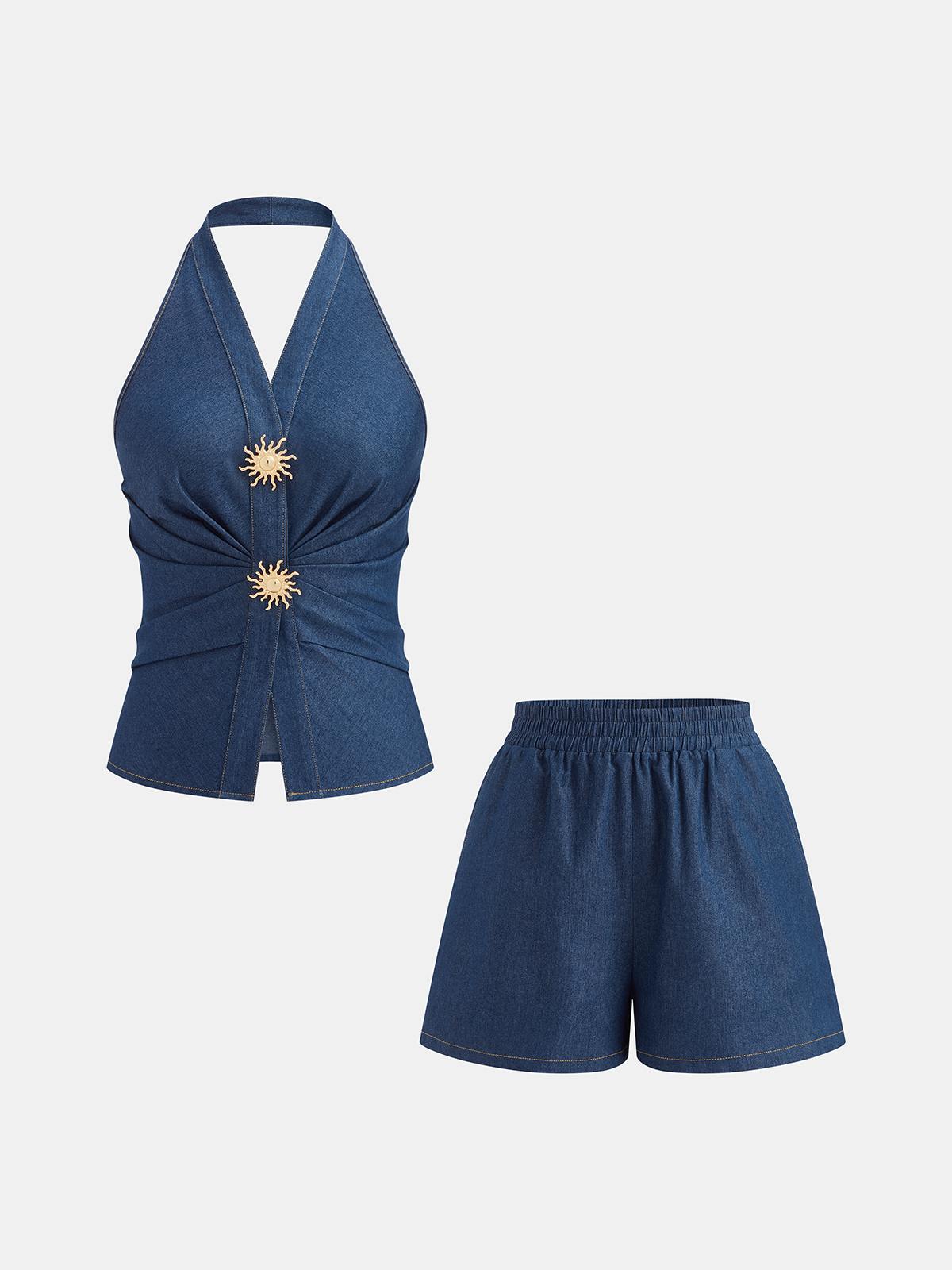 Cotton Blend Halter Vest & Shorts Set