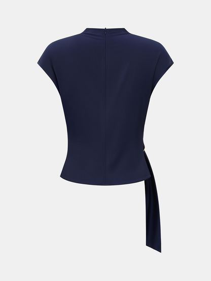 Metal Buckle Cap Sleeve Satin Top