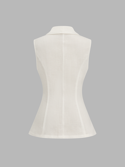 Lace Panel Frog Button Linen Blend Blazer Vest