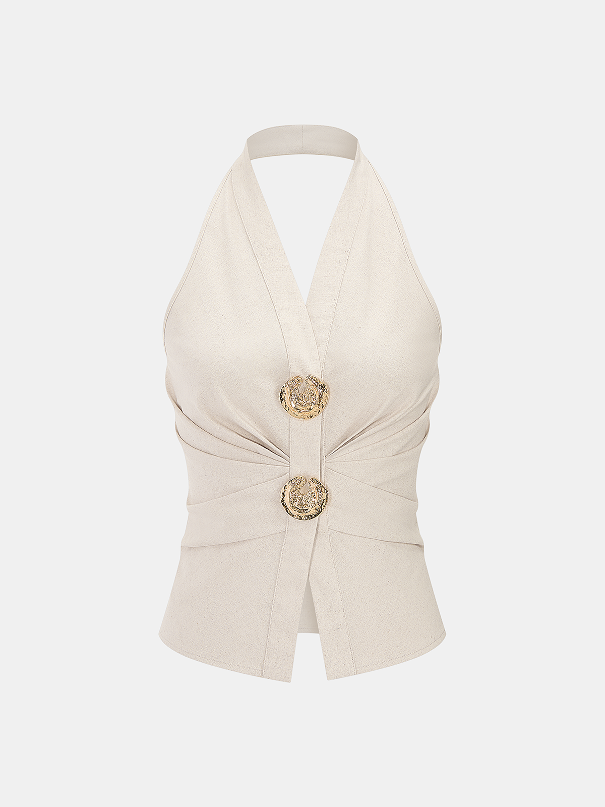 Linen Blend Halter Ruched Top & Pants Set