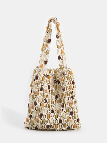 Handwoven Beaded Shoulder Tote Handbag