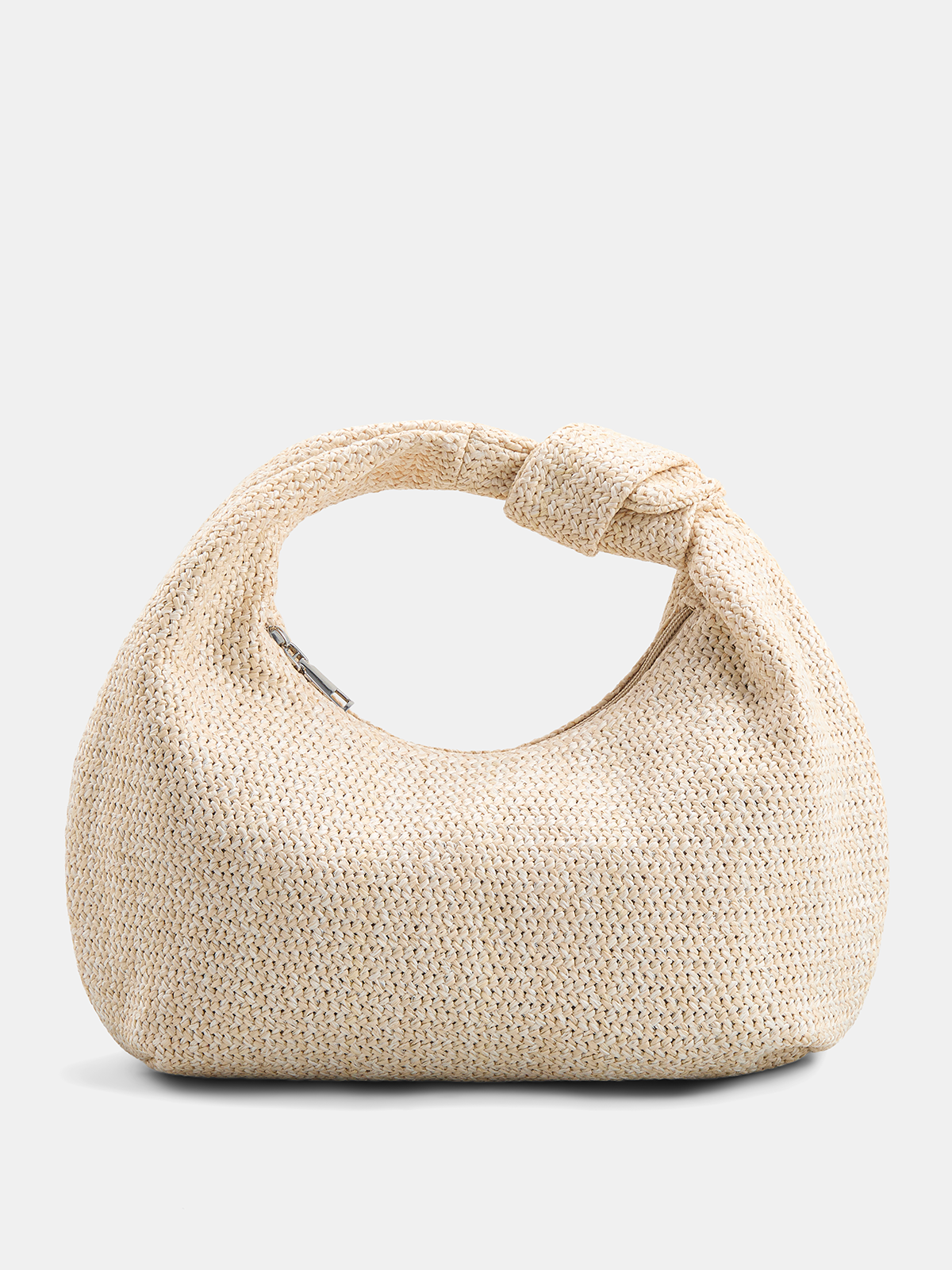 Knotted Woven Straw Hobo Handbag