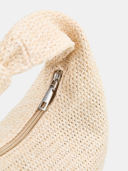 Knotted Woven Straw Hobo Handbag
