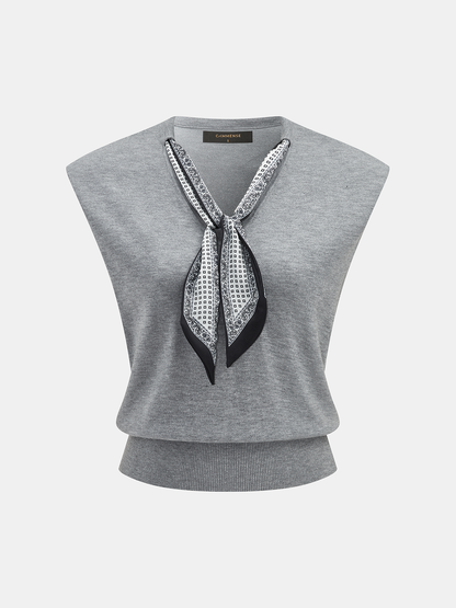Detachable Scarf Sleeveless Knit Top