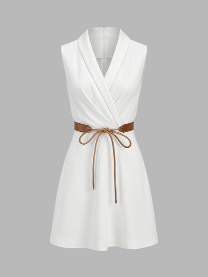 Belted Wrap Linen Blend Sleeveless Mini Dress