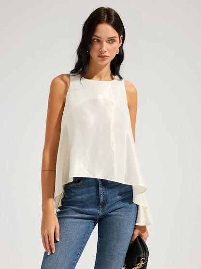 Sleeveless Flowy Asymmetric Ruffled Blouse