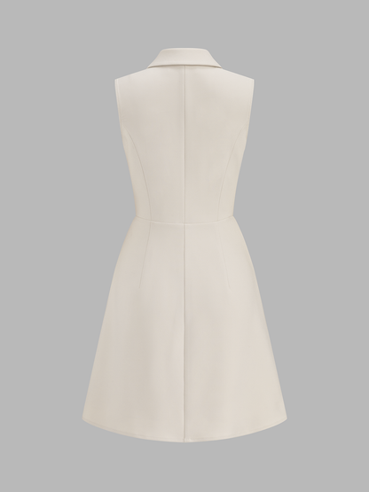 Sleeveless Lapel Pleated Mini Dress