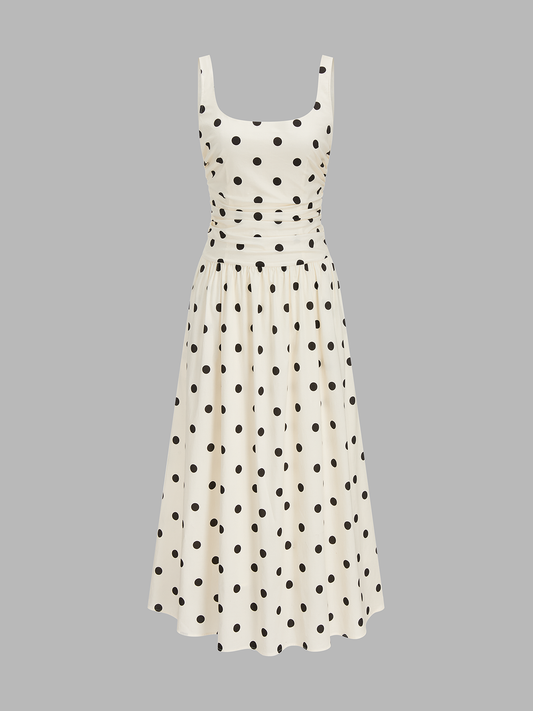 Polka Dot Ruched Cami Maxi Dress