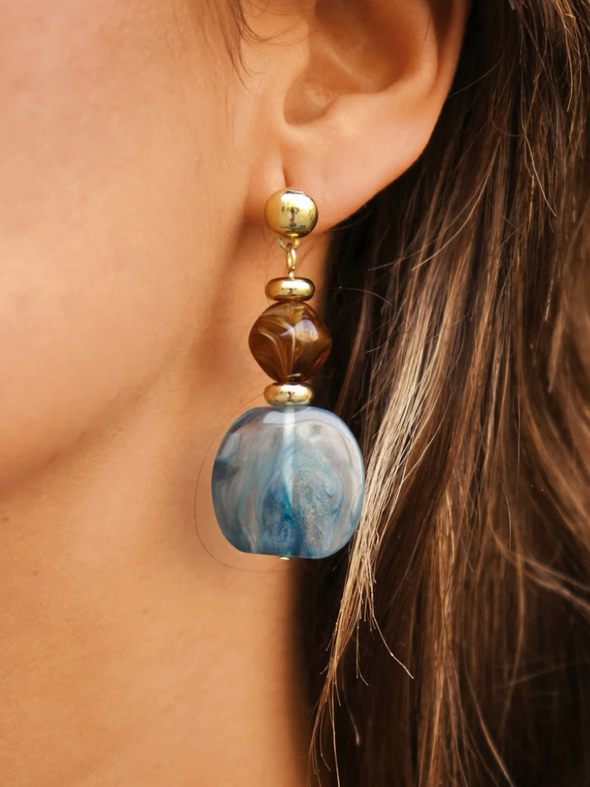Vintage Resin Bead Drop Dangle Earrings