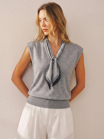 Detachable Scarf Sleeveless Knit Top