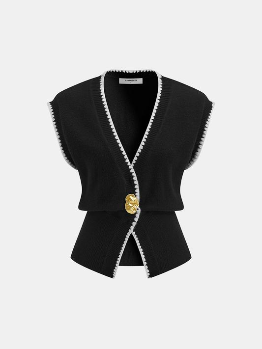 Contrast Trim Sleeveless Knit Vest