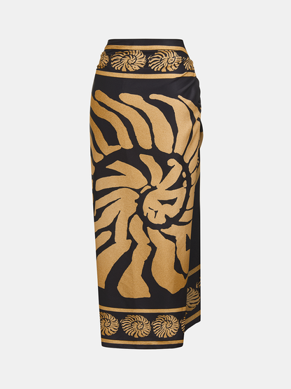 Deep V One Piece Swimsuit & Printed Sarong Set
