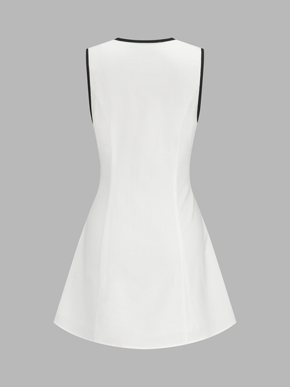Linen Blend Contrast Trim Sleeveless Mini Dress