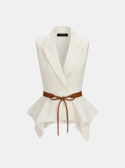 Belted Peplum Blazer Vest & Wide Leg Pants Set