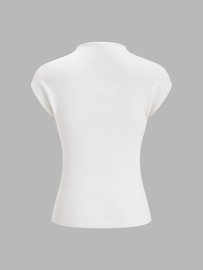 Butterfly Embroidery Keyhole Ribbed Knit Top