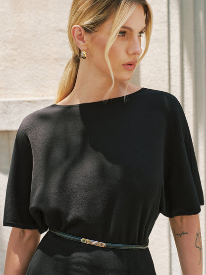 Tencel Batwing Sleeve Belted Knit Top