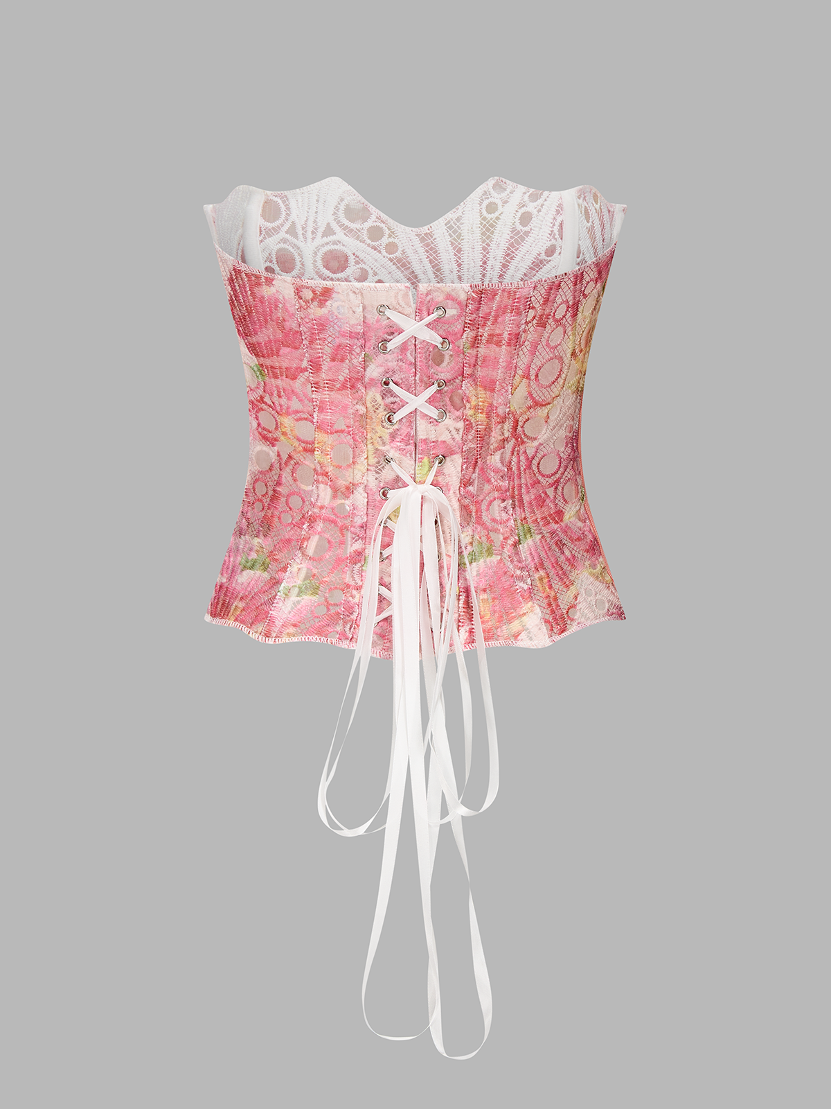 Floral Lace Back Tie Corset Top