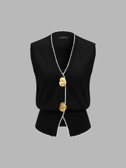 Contrast Trim V-Neck Sweater Vest