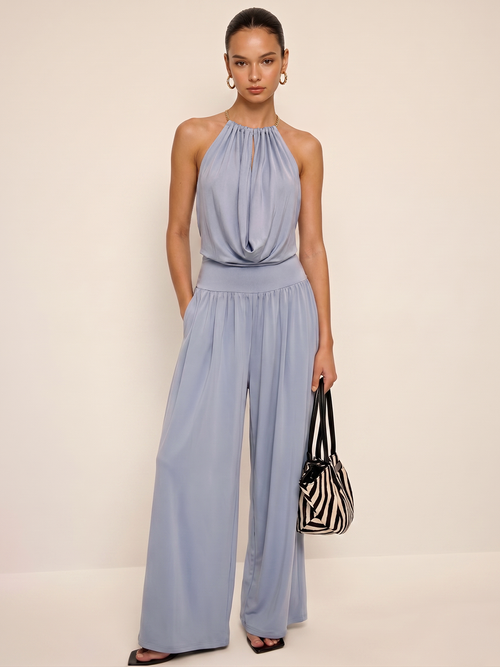 Chain Halter Bodysuit & High-Waisted Palazzo Pants Set