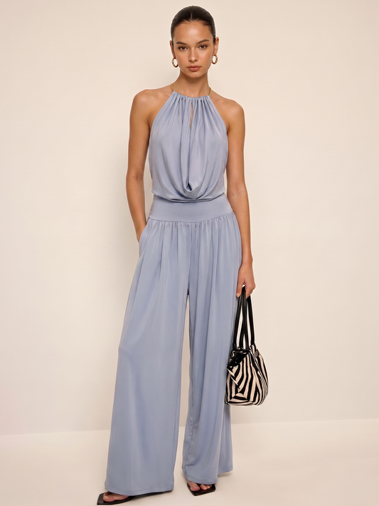 Chain Halter Bodysuit & High-Waisted Palazzo Pants Set