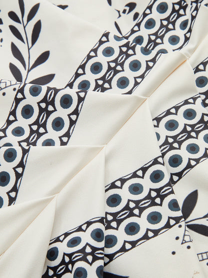 Palm Leaf Print Deep V Neck Maxi Dress